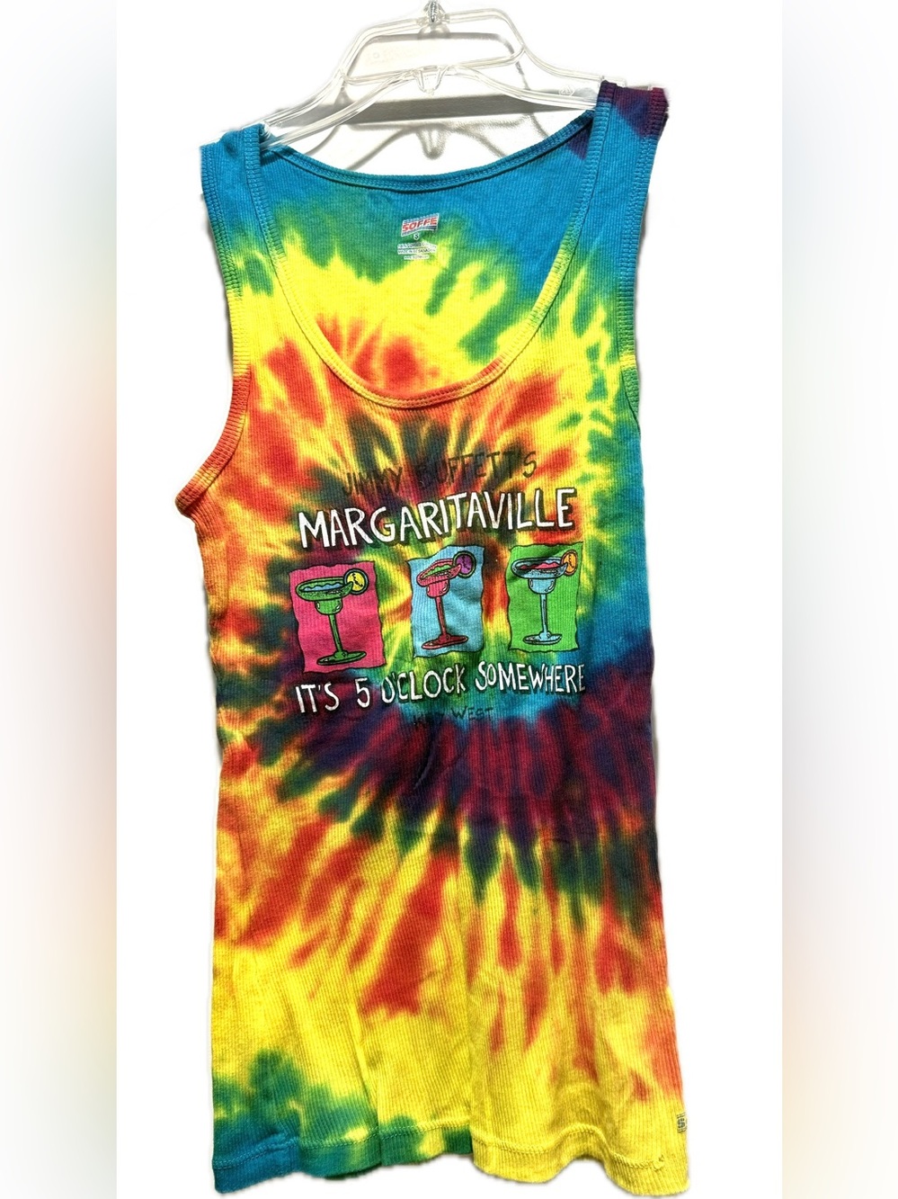 Soffe margaritaville 5 o’clock somewhere tie dye rainbow tank top S